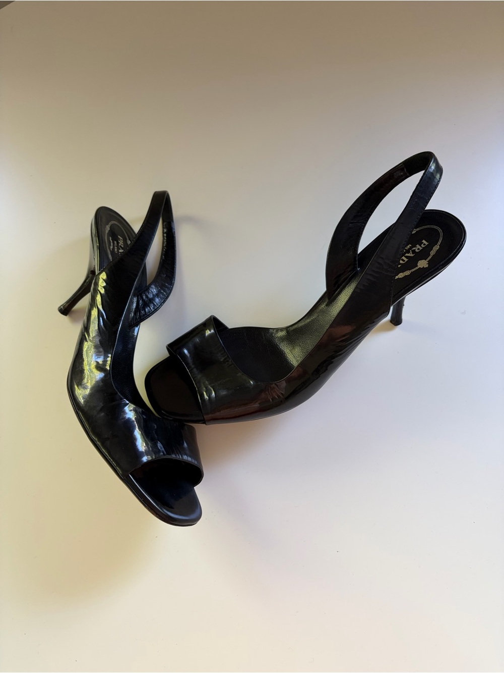 Vintage Prada Black Patent Leather Slingback Kitten Heels - Picture 3 of 6